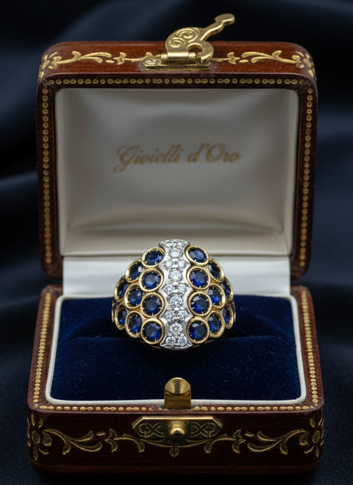 Sapphire, Diamond and 18K White and Yellow Gold Ring