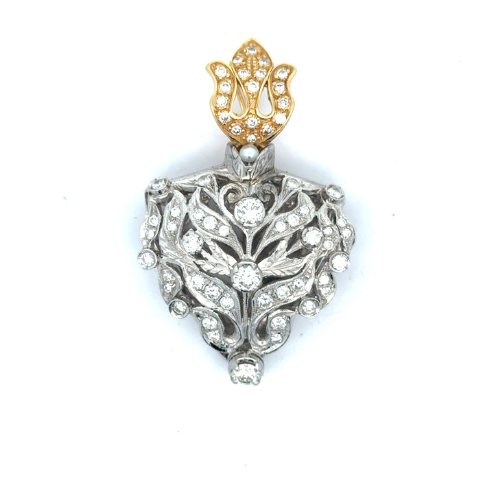 Estate Edwardian 1910 3.25cttw Diamond & Pearl 18Kt White & Yellow Pendant