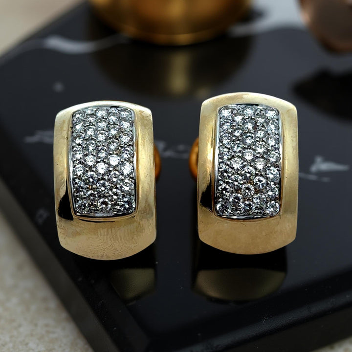 Diamond and 14K White and Yellow Gold Earrings