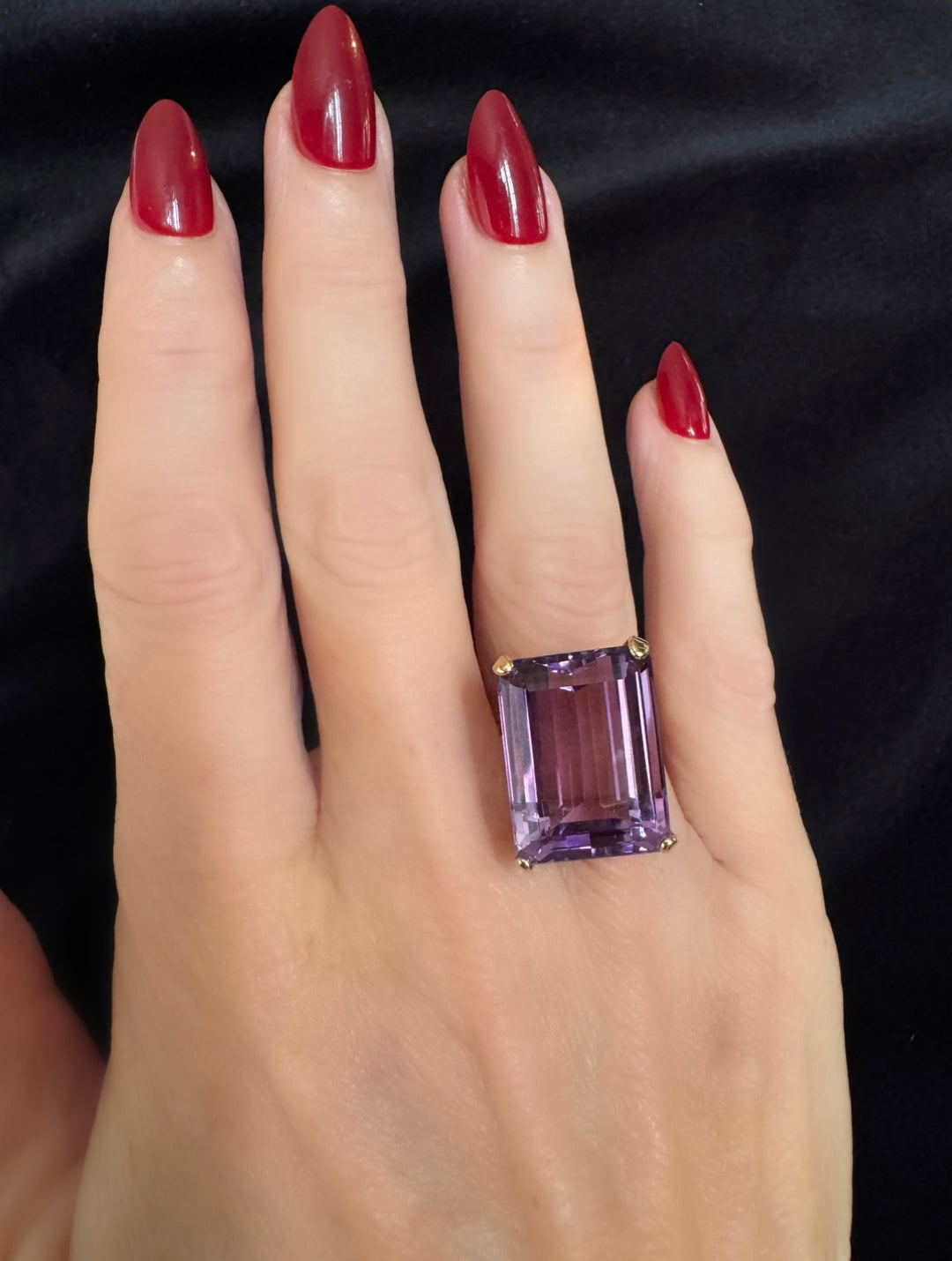 Vintage 14K Yellow Gold Emerald Cut Amethyst Cocktail Ring