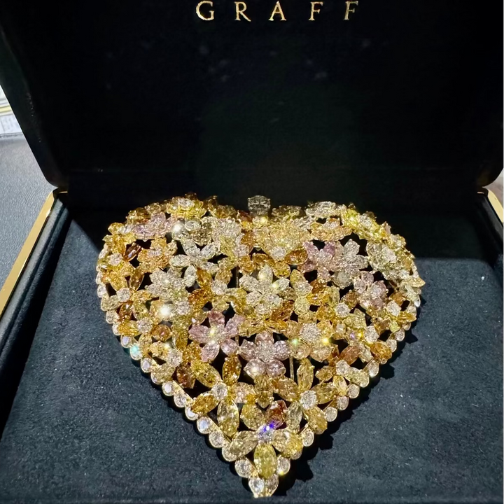 Estate of Sultan of Brunei-Graff Depose 64.55cttw Natural Fancy Yellow, Pink, Green, White Diamond and 18K White & Yellow Gold Pendant Brooch - One Of A Kind.