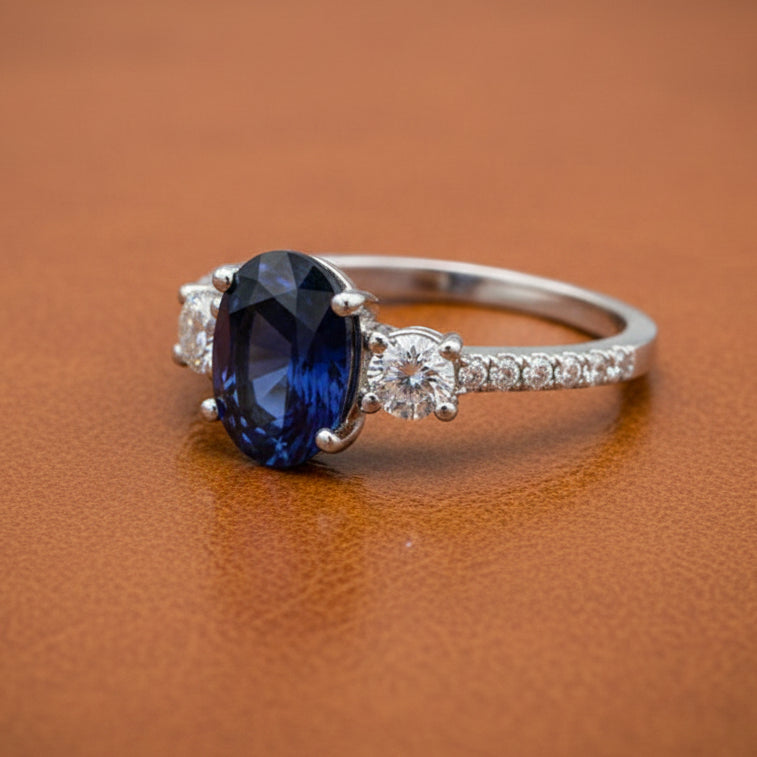 Effy Sapphire, Diamond and 14K White Gold 3-Stone Ring