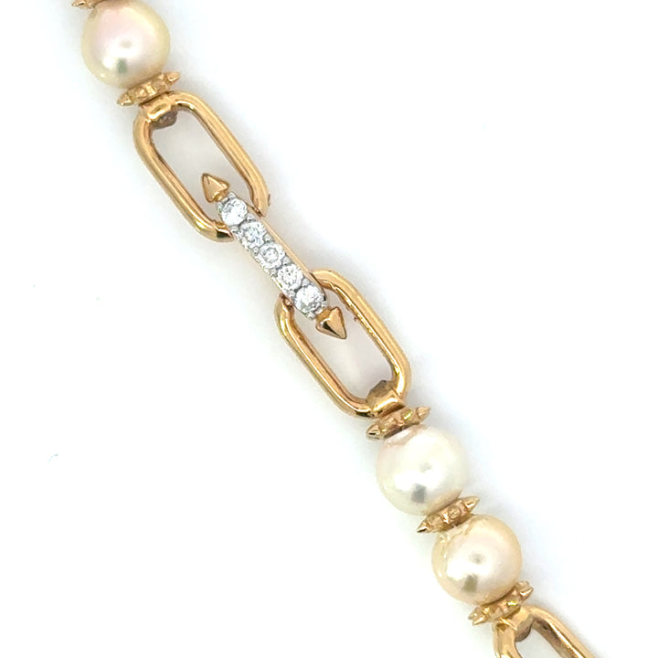 Freshwater Pearl and Lab Diamond Station Paperclip Bracelet