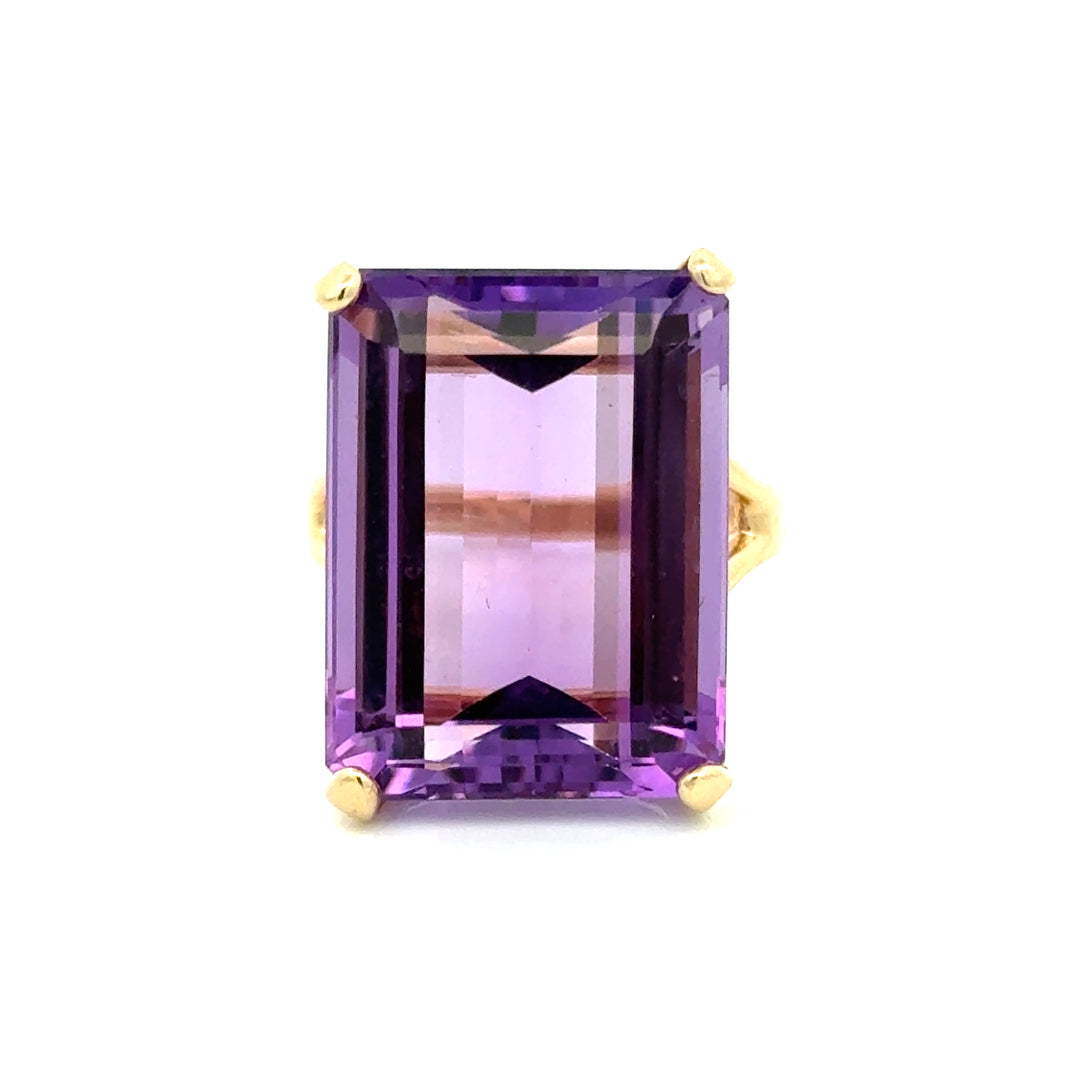 Vintage 14K Yellow Gold Emerald Cut Amethyst Cocktail Ring