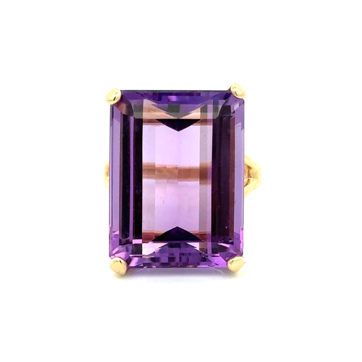 Vintage 14K Yellow Gold Emerald Cut Amethyst Cocktail Ring