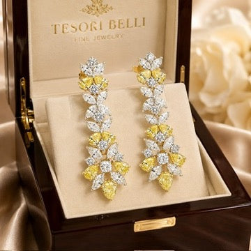 4.90 CTW Yellow & White Lab Grown Diamond and 14K Yellow Gold Floral Drop Earrings