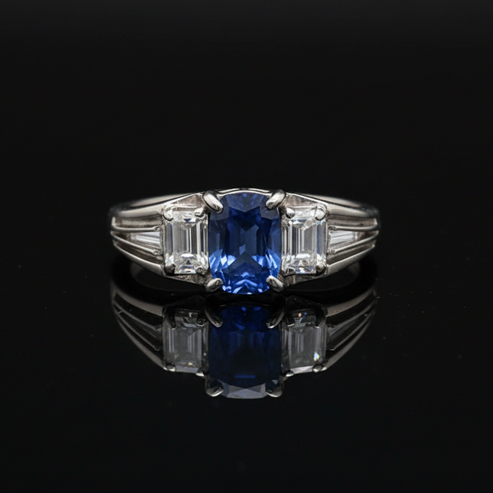 Sapphire and Diamond Three Stone Platinum Ring