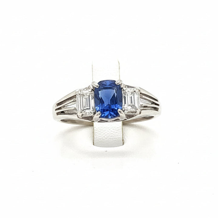 Sapphire and Diamond Three Stone Platinum Ring