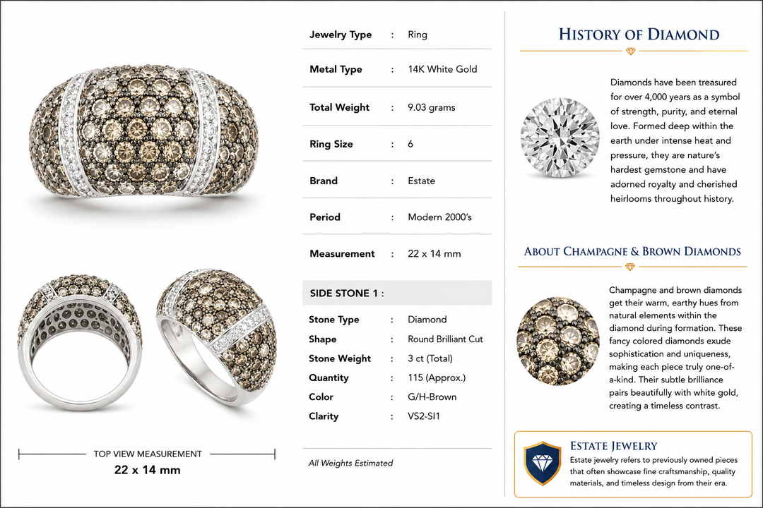 Modern 3.00cttw Cognac & White Diaomnd 14kt White Gold Ring