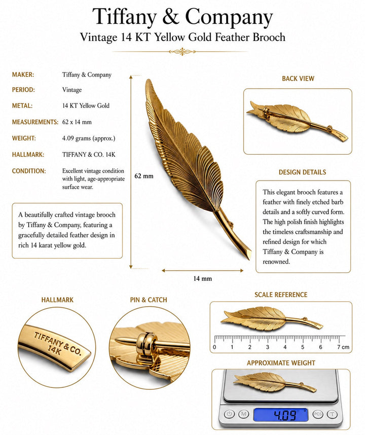 Vintage Tiffany & Co. 14Kt Yellow Gold Leaf Brooch