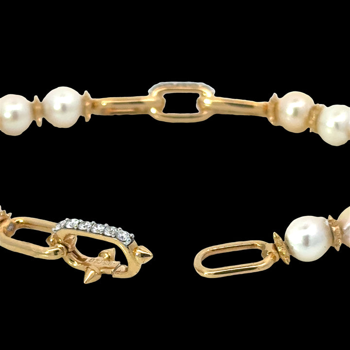 Freshwater Pearl and Lab Diamond Station Paperclip Bracelet
