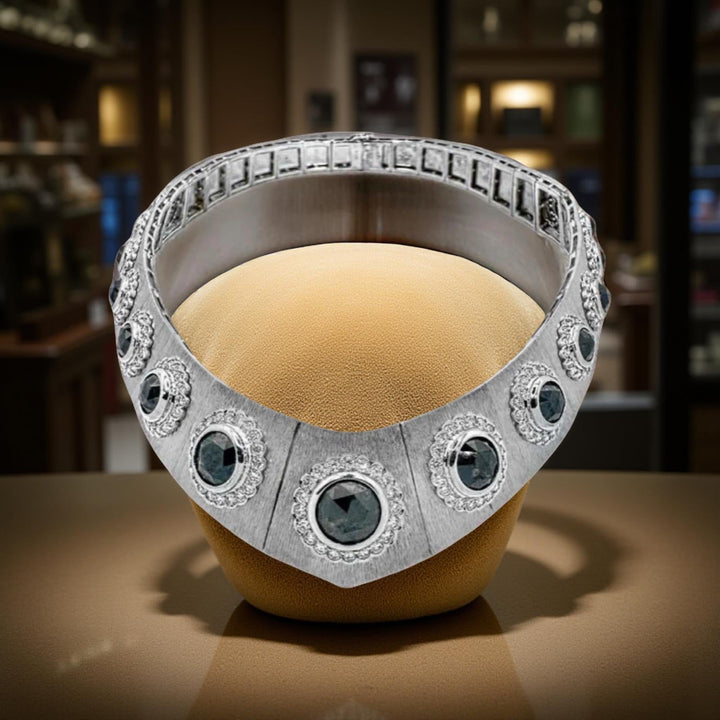 Estate One Of A Kind 23.38 cttw Black Diamond 6.97 cttw White Diamond 18K White Gold Necklace 15018