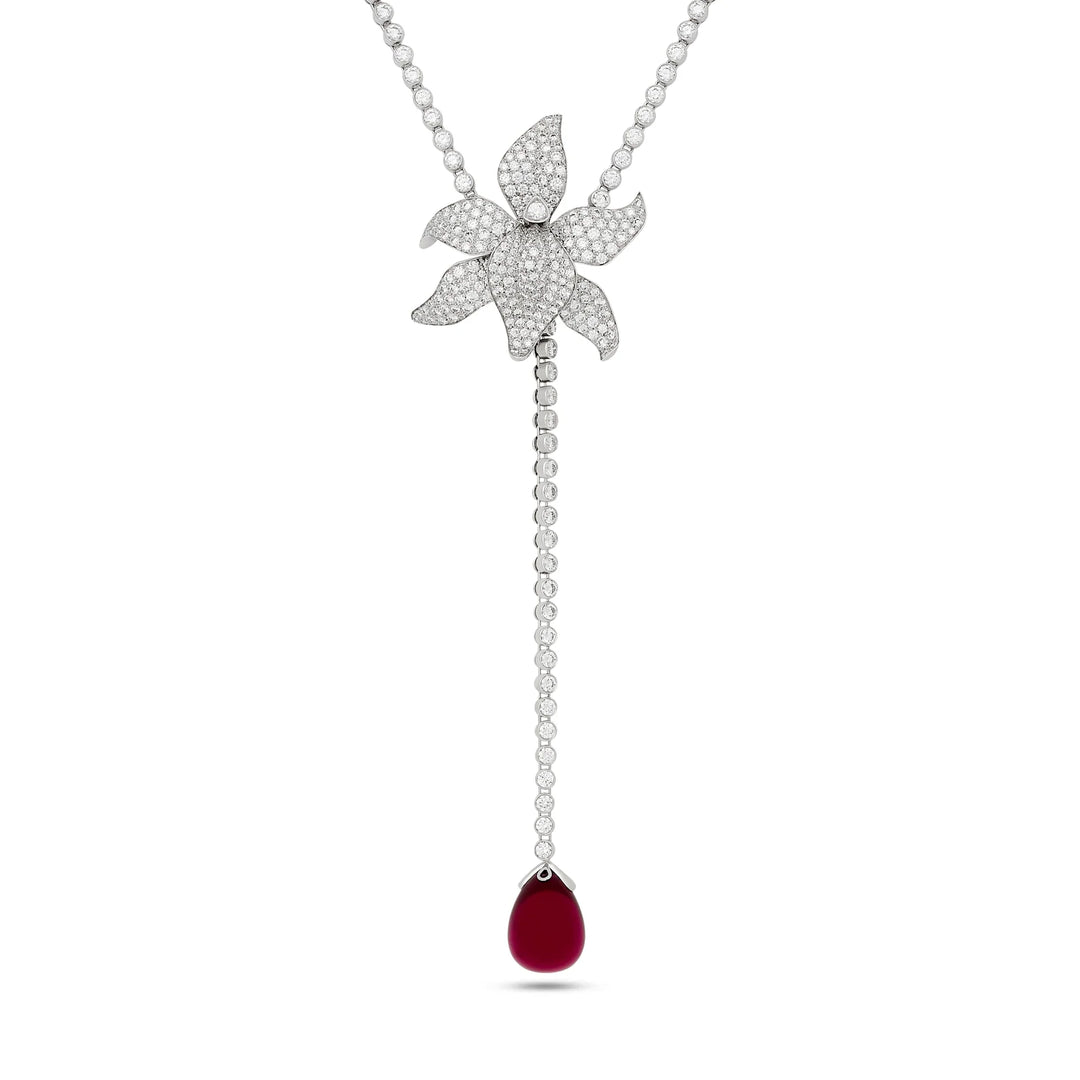 Cartier Caresse De Orchide Diamond and Rubellite Adjustable Platinum Necklace