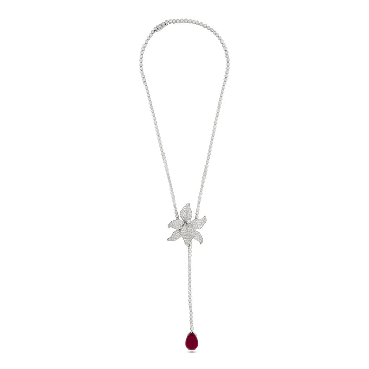 Cartier Caresse De Orchide Diamond and Rubellite Adjustable Platinum Necklace