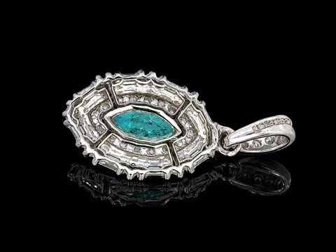Designer M.C. Marchisio Natural Paraiba Tourmaline & Diamond 18KT White Gold Pendant