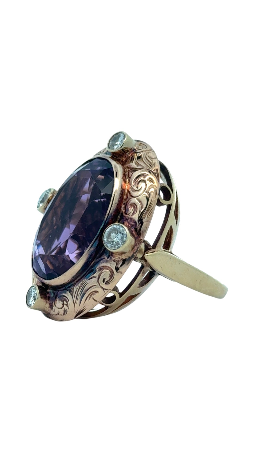 Estate 11.96 ct Oval Amethyst and Diamond 14K Yellow Gold Ring 15661