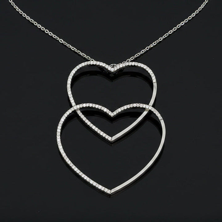 Contemporary 2.00cttw Diamond Double Heart 14/18K White Gold Necklace