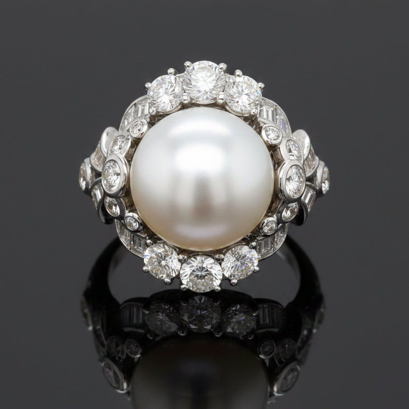 Estate High End Designer Mouawad 125.00cttw Diamond and South Sea Pearl Suite 18Kt White Gold