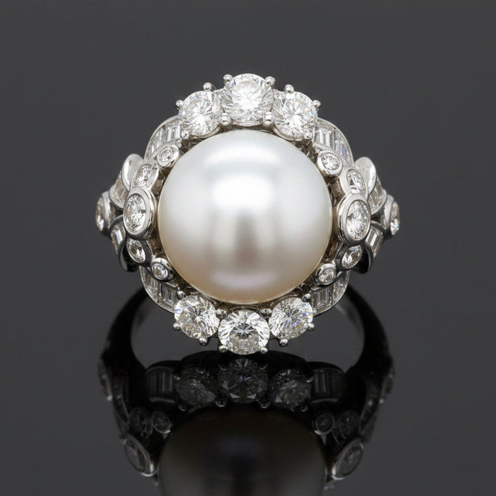 Estate High End Designer Mouawad 125.00cttw Diamond and South Sea Pearl Suite 18Kt White Gold