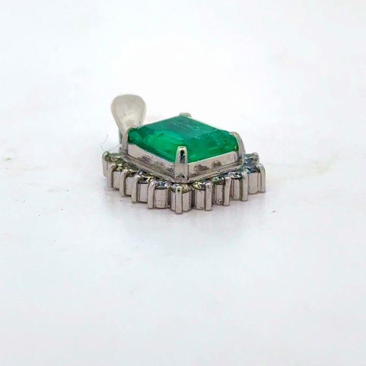 Estate 1.21ct. Emerald & Diamond Platinum Pendant