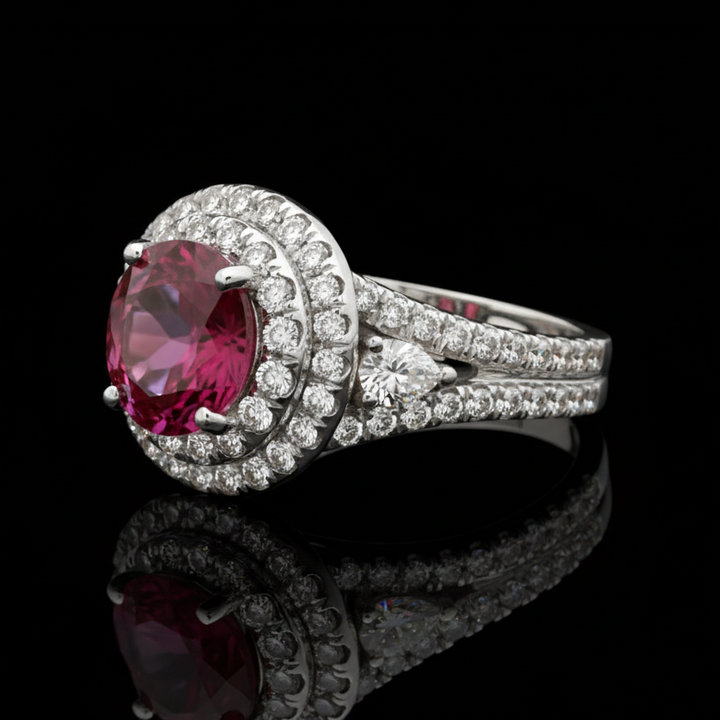 Tourmaline, Diamond, and 18K White Gold Halo Ring