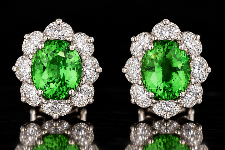 Estate Oscar Heyman Natural 6.15cttw Tsavorite and Diamond Platinum Earring (CDC Report)