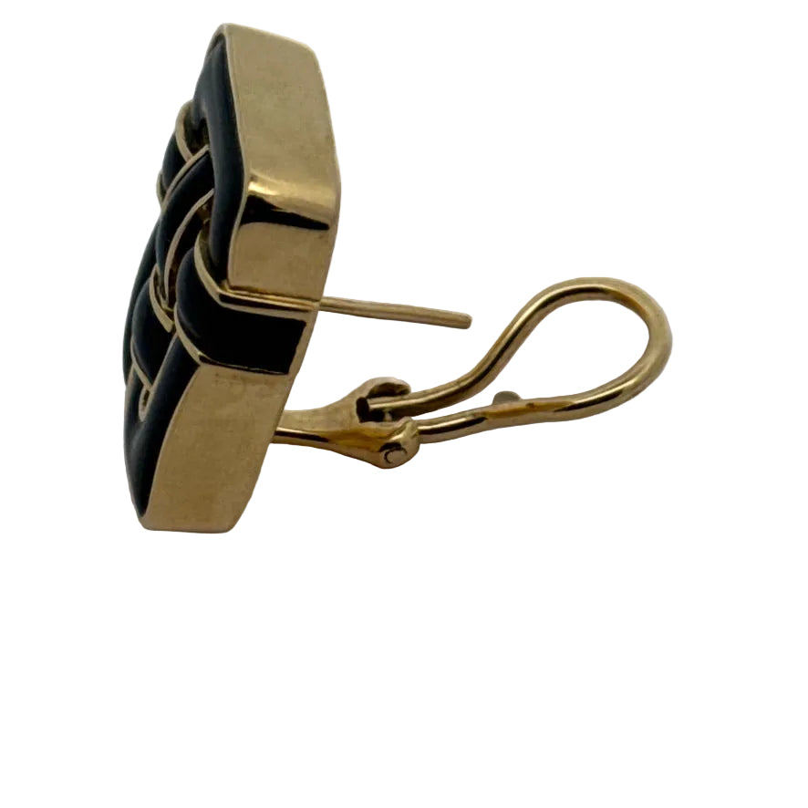 Designer Angela Cummings Black Enamel and 18Kt Yellow Gold Weave Earrings