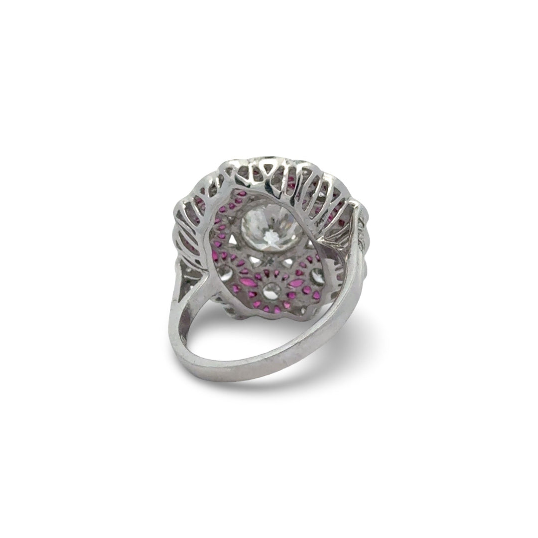 Art Deco Style Diamond and ruby Platinum Ring