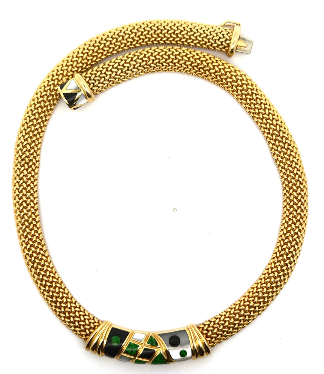 Asch Grossbardt Inlay Onyx, Mother of Pearl, Malachite 14k Yellow Gold Necklace