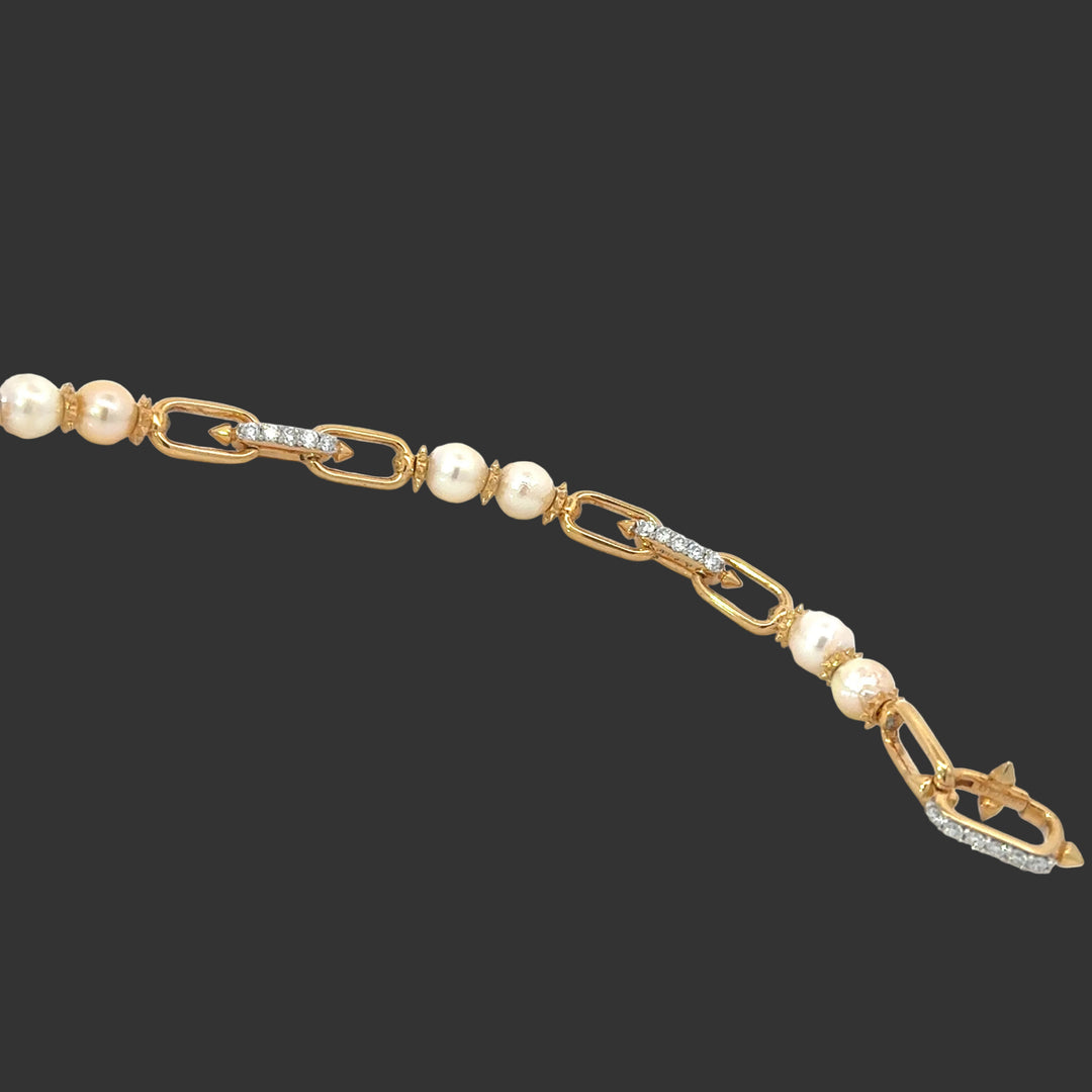 Freshwater Pearl and Lab Diamond Station Paperclip Bracelet