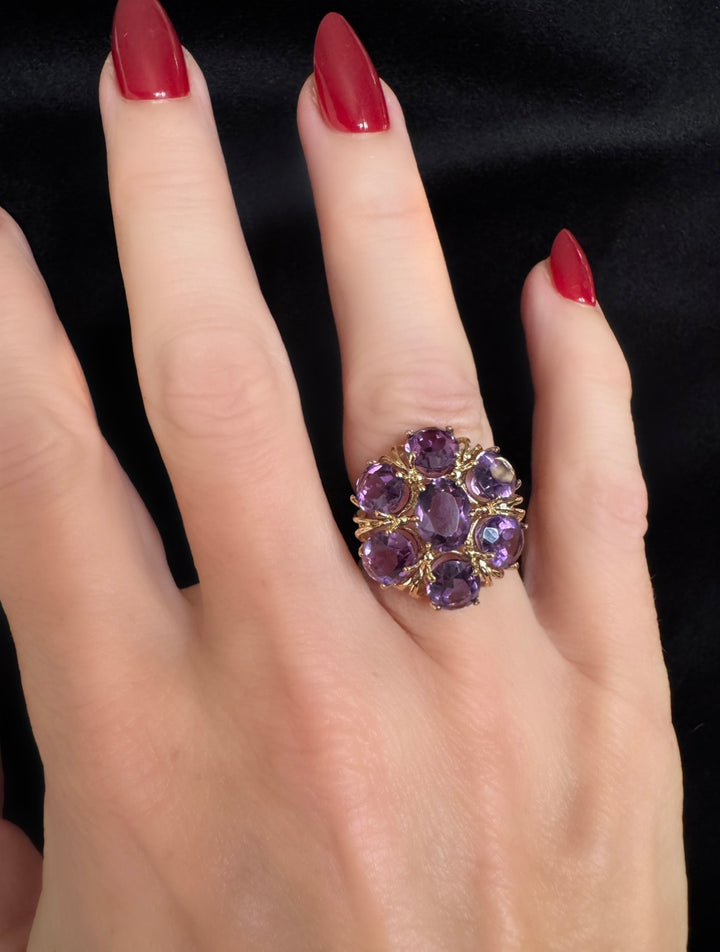 Vintage 10K Yellow Gold Amethyst Cluster Ring