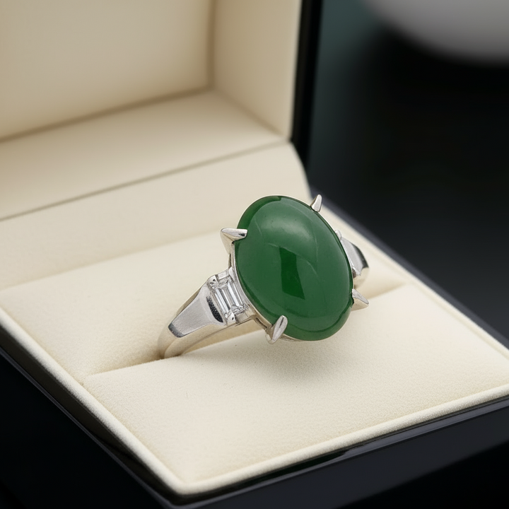 Fine Jade and Diamond Platinum Ring
