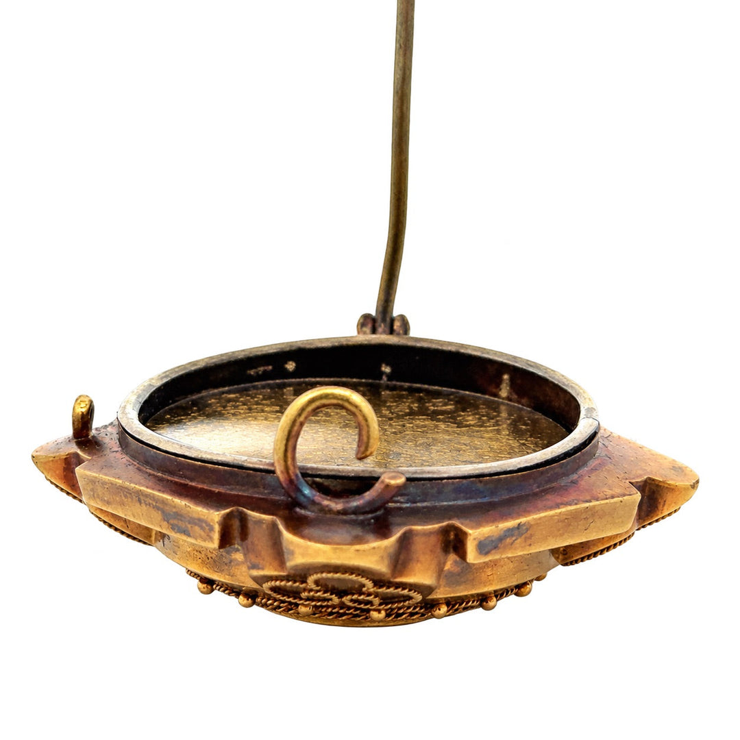 Victorian Estate Liodet-Geneva Switerland 15KT Yellow Gold & Rose Cut Diamond Earrings, Pendant & Brooch Locket. Original Fitted Box Circa 1855-1870