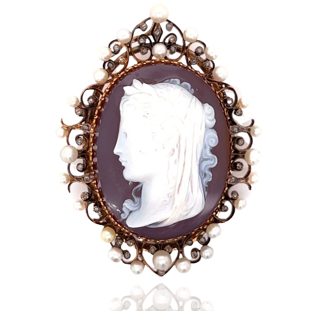 Victorian Mourning Jewelry Cameo Brooch