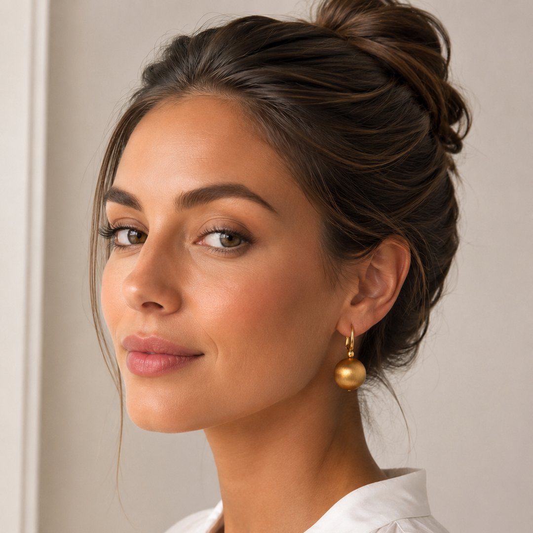 Estate Italian Designer 18Kt Yellow Gold Satin Finish Ball Earring