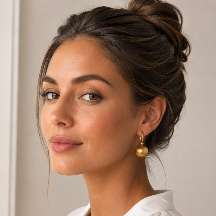 Estate Italian Designer 18Kt Yellow Gold Satin Finish Ball Earring