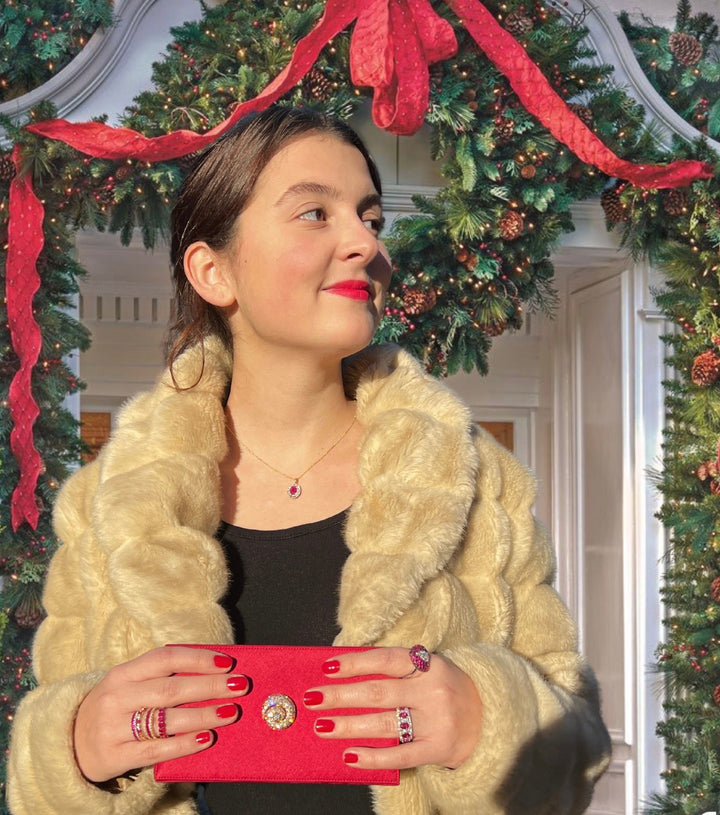 Rare Red Satin Clutch by Renaud Pellegrino for Harry Winston Diamond 18K Yellow Gold