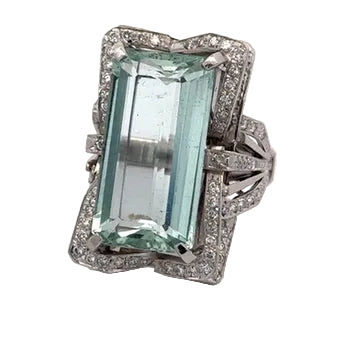 Estate Aquamarine and Diamond Platinum Ring
