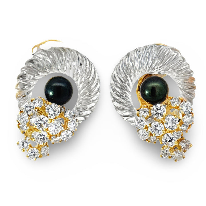 French Designer M. Gerard Rock Crystal, Tahitian Pearl and Diamond Ring, Necklace and Earring, 18K Yellow Gold Suite