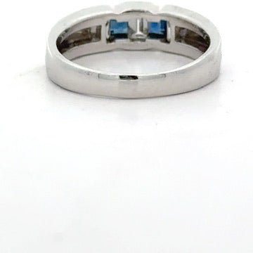 Estate Designer Fine Sapphire & Diamond 18KT White Gold Ring