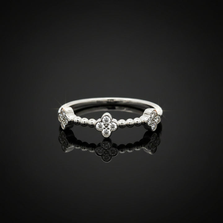 14K White Gold Natural Diamond Clover Station Ring