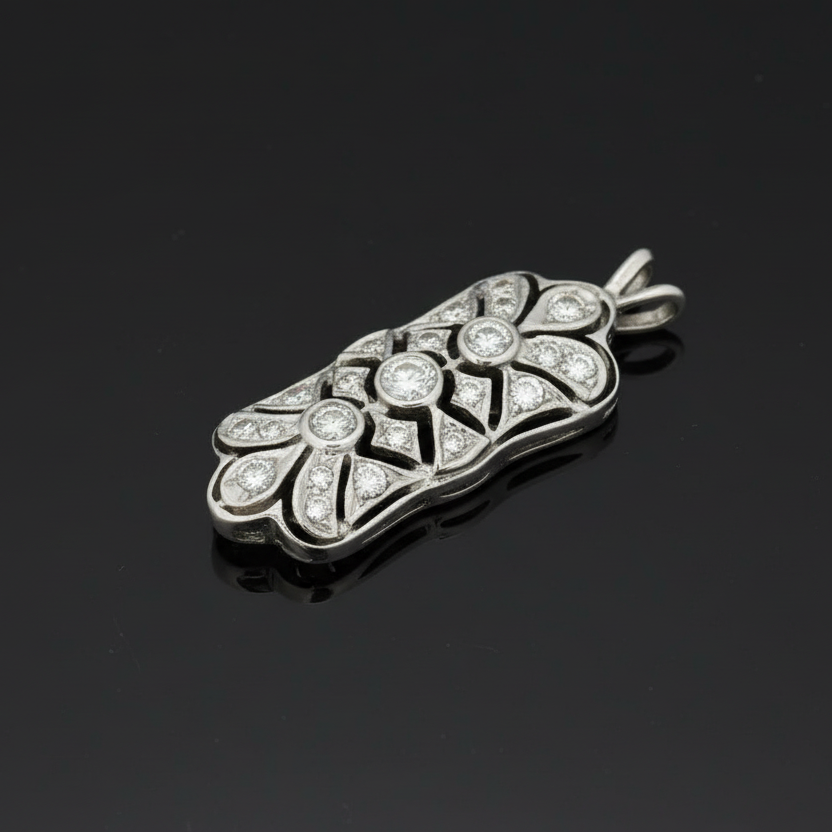 Diamond 14K White Gold Filigree Pendant