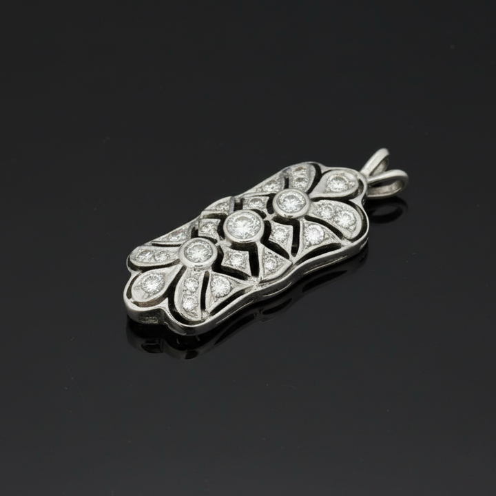 Diamond 14K White Gold Filigree Pendant