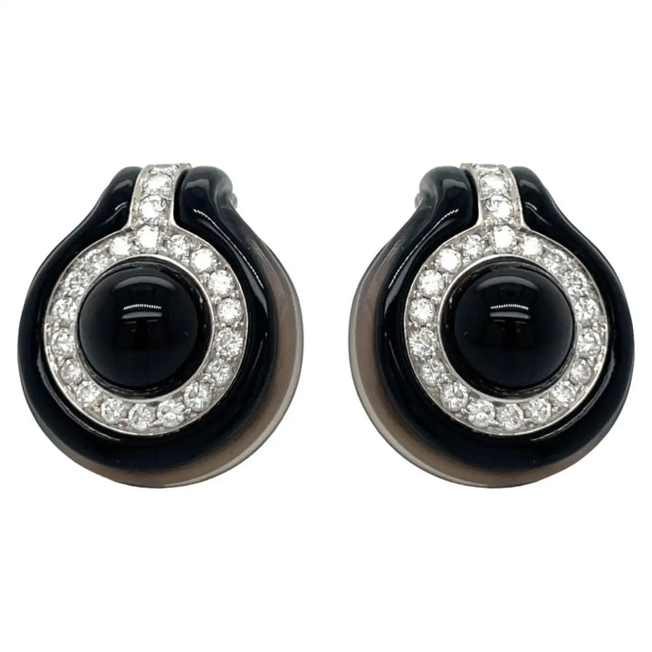 Onyx, Diamond and 18K Yellow Gold Earrings