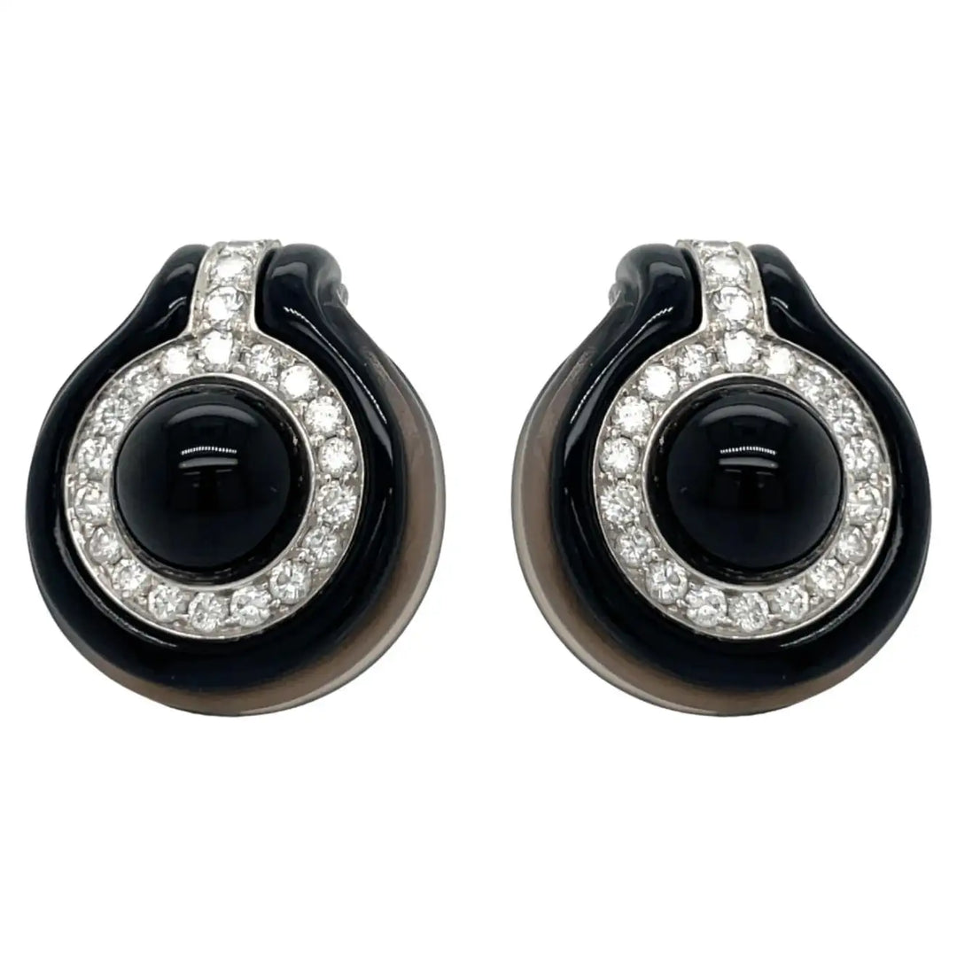 Onyx, Diamond and 18K Yellow Gold Earrings