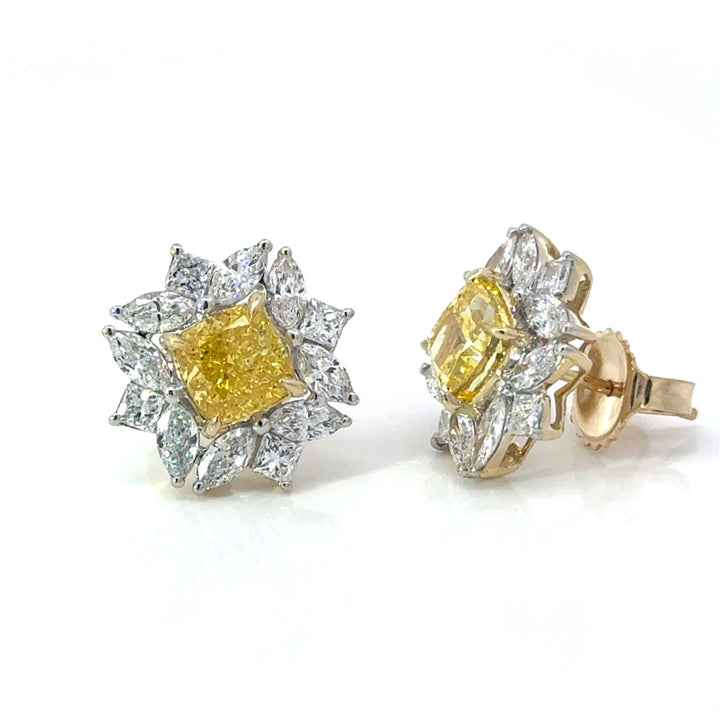 2.50 CTW Yellow & White Lab Grown Diamond Floral Cluster Stud 14K Yellow Gold Earrings