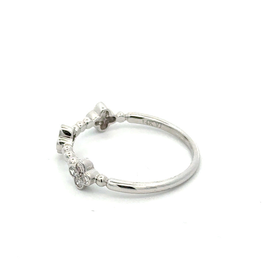 14K White Gold Natural Diamond Clover Station Ring