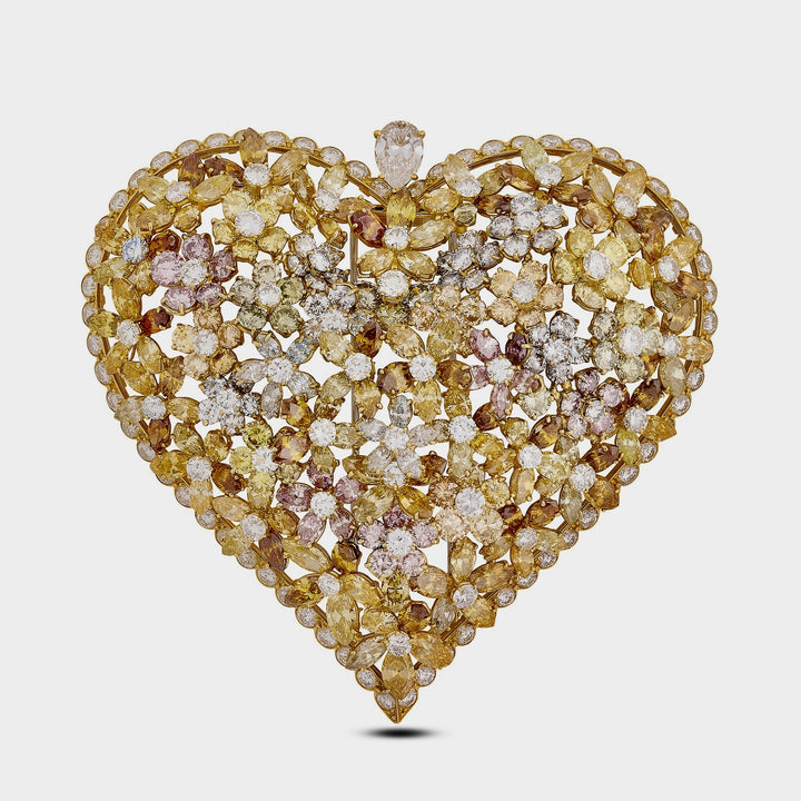 Estate of Sultan of Brunei-Graff Depose 64.55cttw Natural Fancy Yellow, Pink, Green, White Diamond and 18K White & Yellow Gold Pendant Brooch - One Of A Kind.