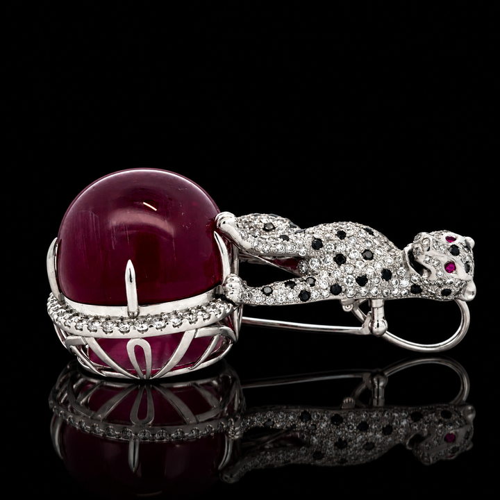 Estate Panthere 130.75ct. Rubellite, Diamond & Ruby Platinum Pendant/Brooch