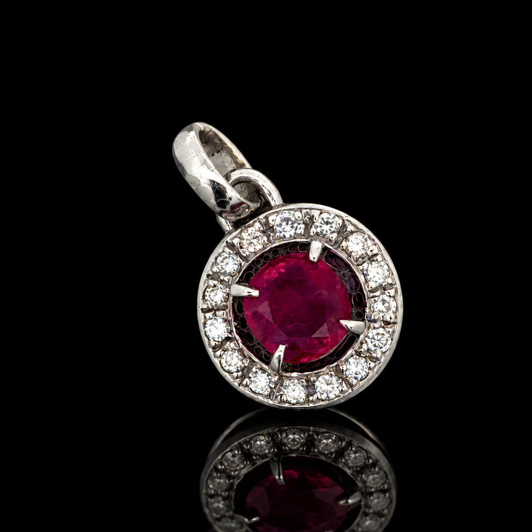 Estate .90ct. Ruby & Diamond Platinum Pendant